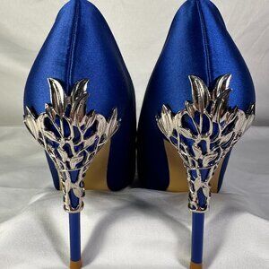 Royal Satin Blue Heels With Vine Filigree